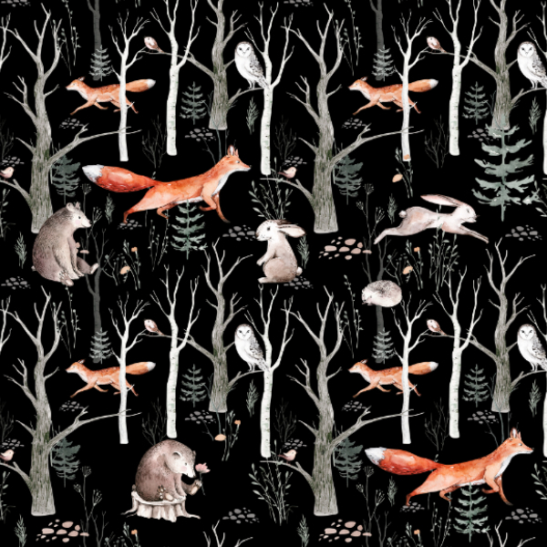 Levně PUL panel na svrchní kalhotky mláďata v lese černá