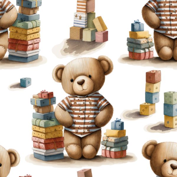 Panel box na hračky / prošívaná šusťákovina plyšový medvídek s kostkami