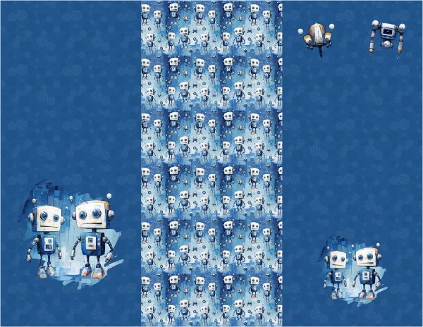 Panel se střihem 122 softshell kalhoty modří roboti