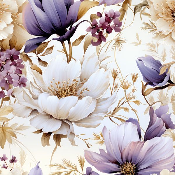 Látka s potiskem nepromokavý polyester TD/NS fialové květy Vilma