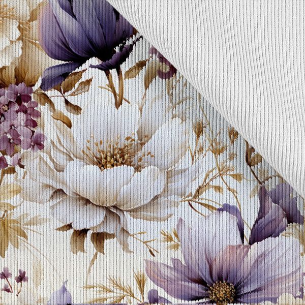 Elastická krajka 8 cm s potiskem fialové květy Vilma