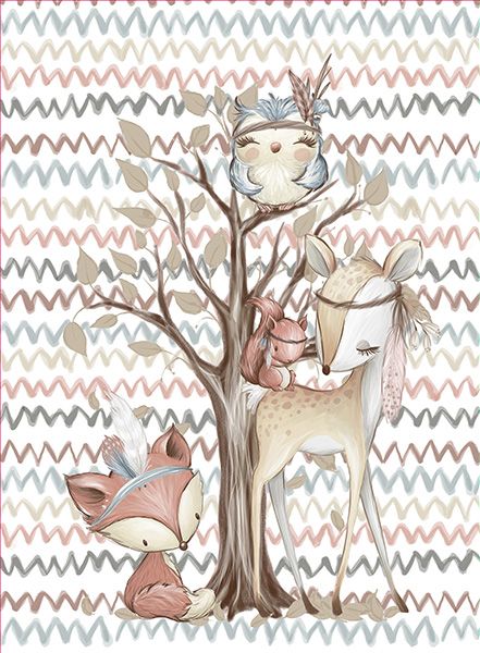 Bavlna premium NELA PANEL M forest/les bílý - liška