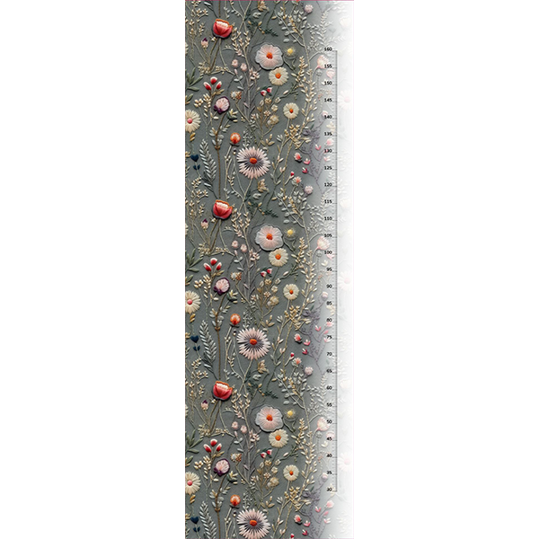 Polyesterový gabarden/Rongo vyšívané luční květiny potisk šedá Antonia