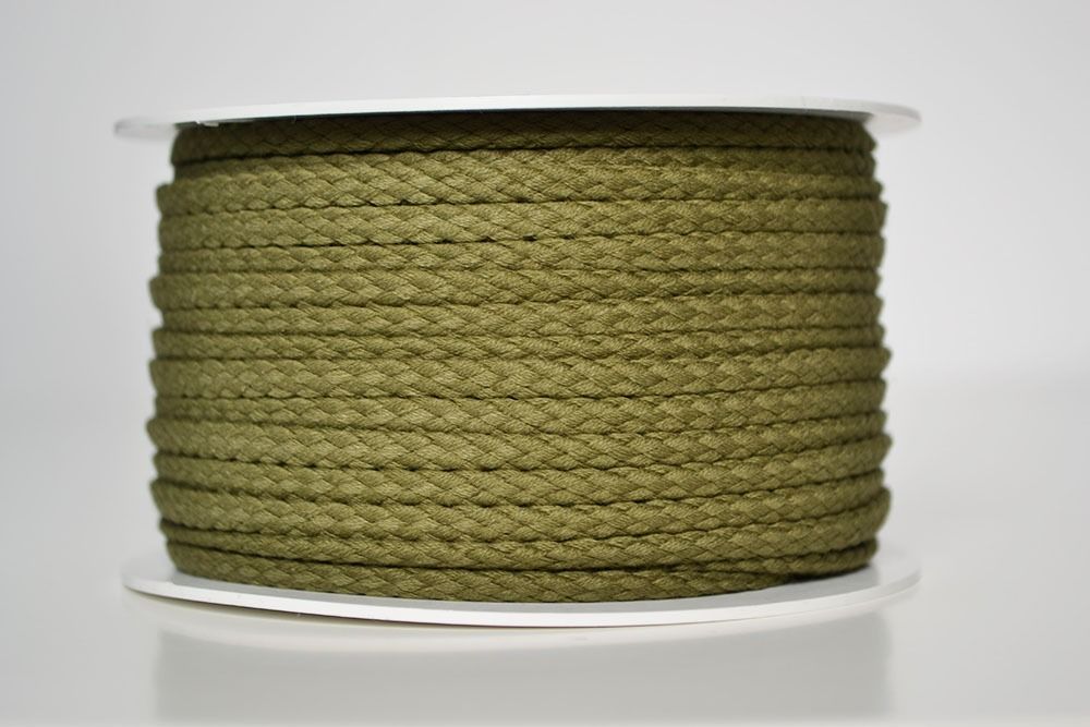 Pletená bavlněná šňůra olivová 5 mm premium