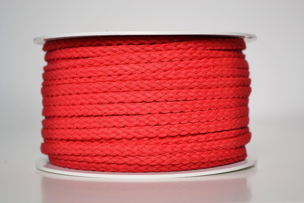 Pletená bavlněná šňůra červená 5 mm premium