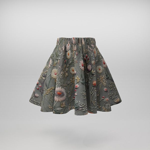 Panel na kolovou sukni bavlna premium vyšívané luční květiny potisk šedá Antonia