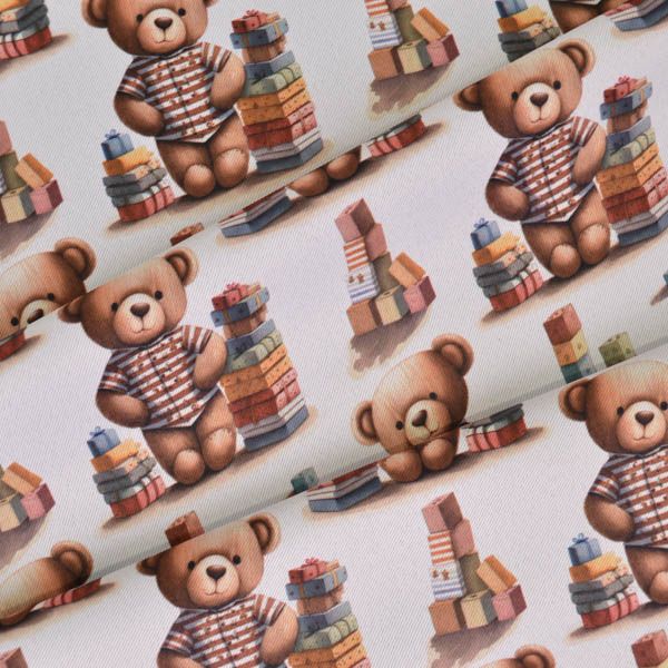 Panel dětský metr na zeď / nepromokavý polyester medvídek s kostkami