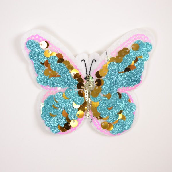 Nažehlovačka flitrový motýlek modrý
