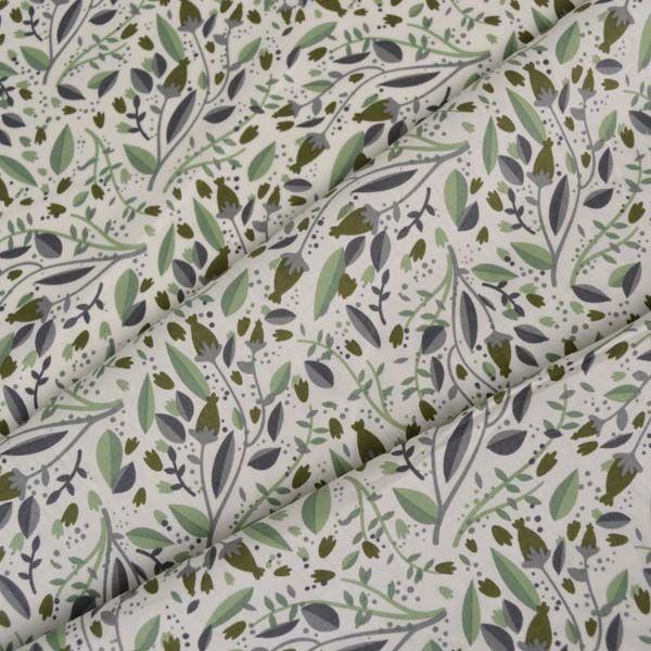 Bavlněný popelín Zoya bílý - zelené listy