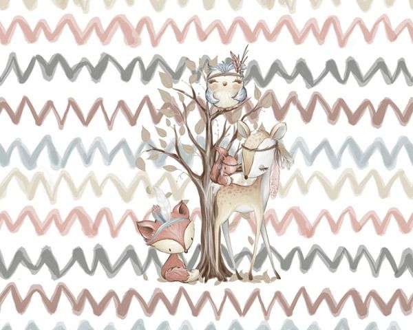 Imitace bavlněného plátna PANEL M 40x40 forest/les bílý-liška