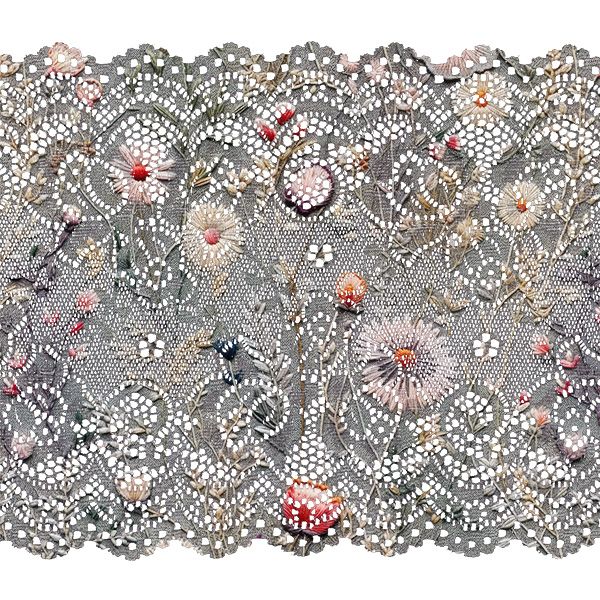 Sametová guma s potiskem 4 cm vyšívané luční květy potisk šedá Antonia