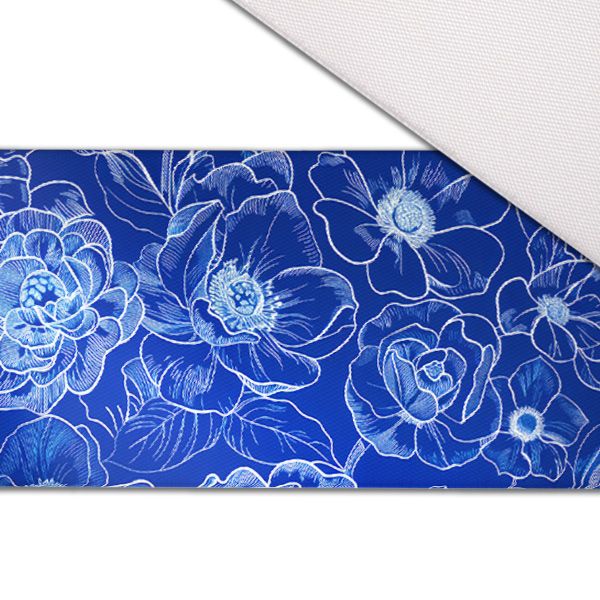 Látka s potiskem nepromokavý polyester TD/NS květiny imitace modrotisku
