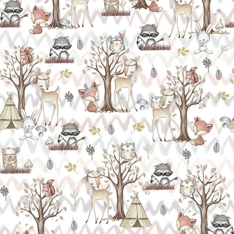 Bavlna premium NELA PANEL M forest/les bílý - liška