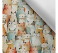 Látka s potiskem nepromokavý polyester TD/NS kamarádky kočky