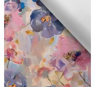 Látka s potiskem nepromokavý polyester TD/NS jarní květiny pastel malovaný MAXI vzor