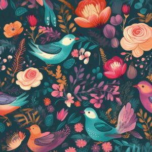 Polyesterový gabarden/Rongo romantic birds