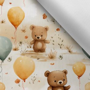 Látka s potiskem nepromokavý polyester TD/NS medvídek a balónky
