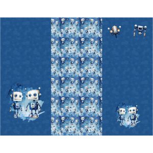 Panel na fusak z nepromokavého polyesteru 155x120 modří roboti