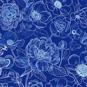 Letní pružný softshell květiny imitace modrotisku
