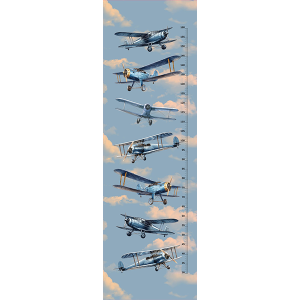 Panel dětský metr na zeď / nepromokavý polyester retro letadla modrá