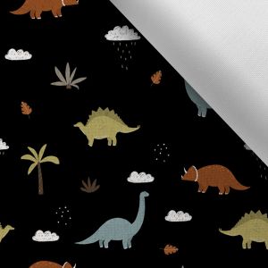 Látka s potiskem nepromokavý polyester TD/NS svět dinosaurů černý