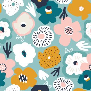 Hladký šifon/silky veselé květiny - velký vzor