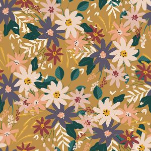 Látka s potiskem nepromokavý polyester TD/NS podzimní květiny