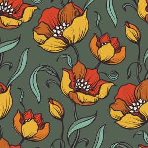 Zbytek - Strečový samet retro tulipány žluté