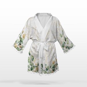 2. Třída - Panel se střihem L šifon/silky kimono eukalyptus bílý