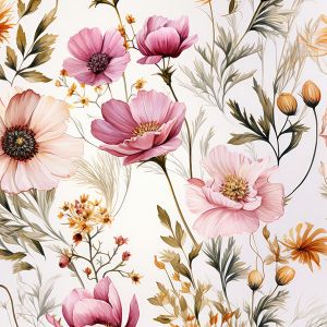 Zbytek - Látka s potiskem nepromokavý polyester TD/NS letní květiny Romantika