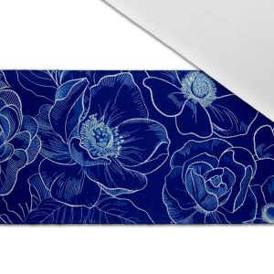 Zbytek - Sametová guma s potiskem 4 cm květiny imitace modrotisku