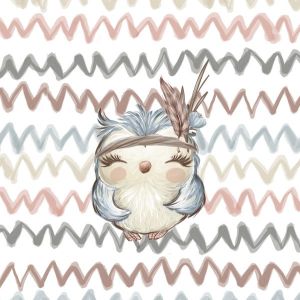 2. Třída - Látka bavlněné plátno premium PANEL M forest/les bílý - sova