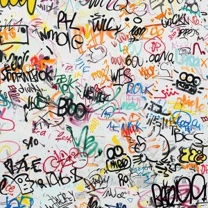 Zbytek - Teplákovina Takoy 150 cm white graffiti