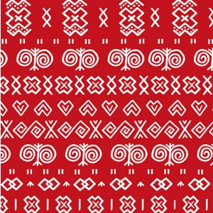 Designová ekokůže (koženka) s potiskem folklórní vzor Čičmany rudé 700g