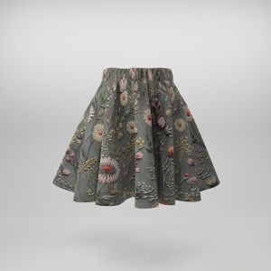Panel na dětskou kolovou sukni bavlna premium vyšívané luční květiny potisk šedá Antonia