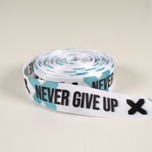 Prýmek 25 mm motivační texty modrý - Never give up