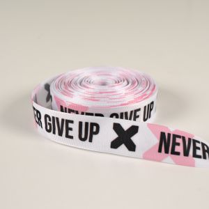 Prýmek 25 mm motivační texty růžový - Never give up