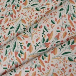 Bavlněný popelín Zoya bílý - oranžové listy