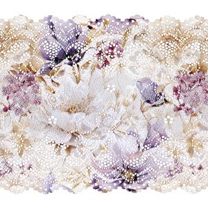 Elastická krajka 15 cm s potiskem fialové květy Vilma