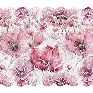 Elastická krajka 15 cm s potiskem květiny Růžová krása