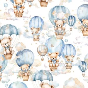 Zbytek - Bavlna premium Takoy modrý medvídek v balonu
