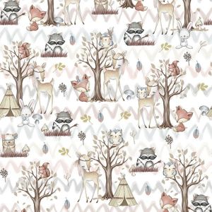 Zbytek - Látka bavlna premium forest/les bílý