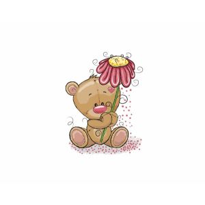 Látka bavlněné plátno premium PANEL M+ bear with flower - bílá