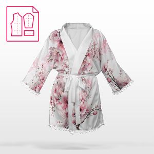 Panel se střihem M šifon/silky kimono sakura květy