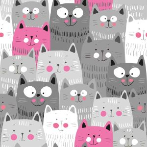 Látka softshell jarní - šedé kočky