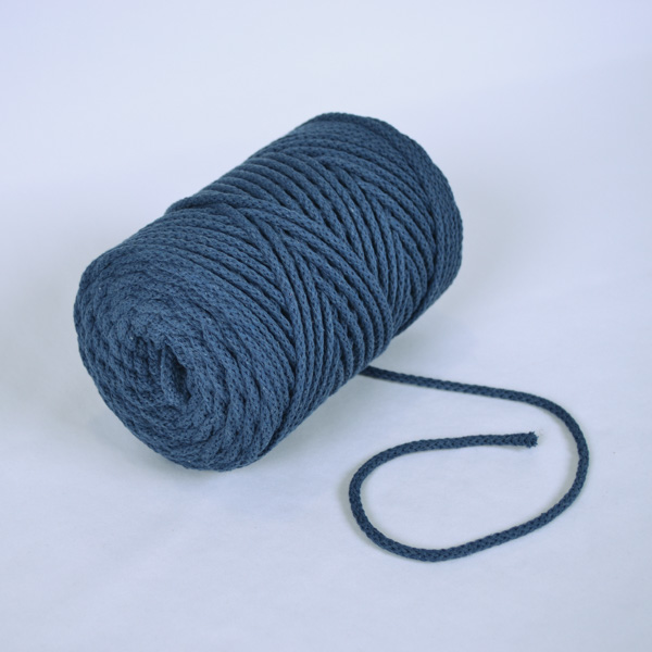 Pletená bavlněná šňůra 6mm premium kovově modrá