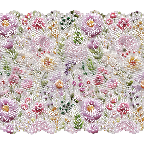 Levně Elastická krajka 15 cm s potiskem vyšívané květiny potisk Violet